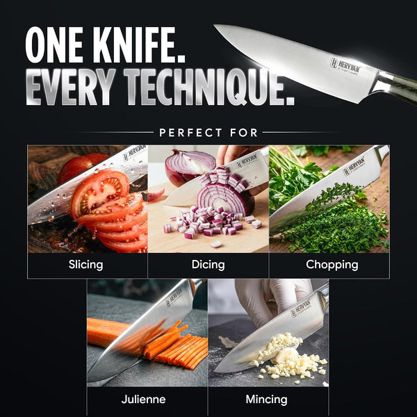 8 Inch Professional Chef Knife - Ultra Sharp German-Inspired Precision Blade High-Carbon Stainless Steel, Ergonomic Pakkawood Handle, Blade Guard and Gift Box for Home Cooks and Restaurants8