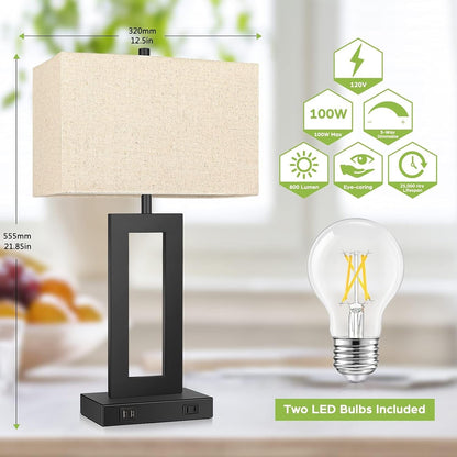 22" Table Lamp Set of 2, Modern Nightstand Lamp with 2 USB Ports3