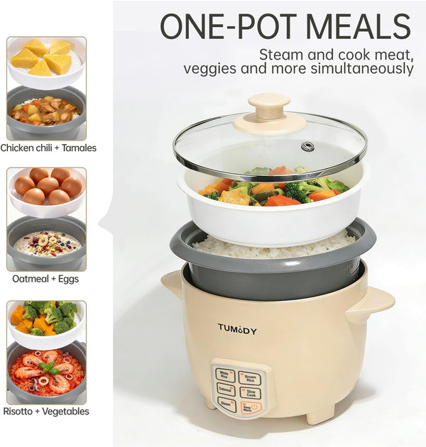 3 Cups Rice Cooker Small, Electric Rice Maker Cooker with Steamer Tray, Nonstick Inner Pot, 6-Cups Cooked/3-Cups Uncooked, Automatic Keep Warm, Yellow2