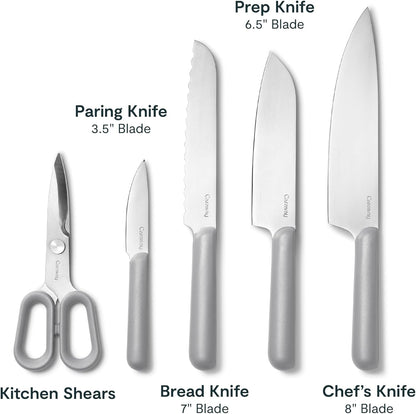 Caraway 5 Piece Knife Set, Premium German Steel Blade Kitchen Knives | Ergonomic Handles, No Microplastics, Gray3