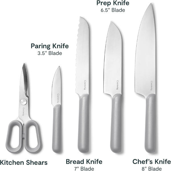 Caraway 5 Piece Knife Set, Premium German Steel Blade Kitchen Knives | Ergonomic Handles, No Microplastics, Gray3