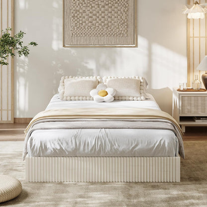 Twin Bed Frame, Wood Platform Bed with Fluted Design3