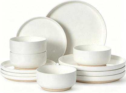 Plates and Bowls Sets, Dinnerware Sets for 4, 12 Pieces Scratch Resistant Dishware Dishes Set, Ceramic Kitchen Dinner Set, Porcelain & Microwave and Dishwasher Safe, Cream White1
