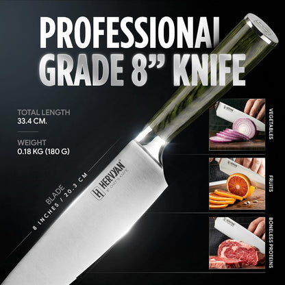 8 Inch Professional Chef Knife - Ultra Sharp German-Inspired Precision Blade High-Carbon Stainless Steel, Ergonomic Pakkawood Handle, Blade Guard and Gift Box for Home Cooks and Restaurants3
