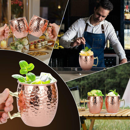 4 Pcs 16Oz Moscow Mule Mugs Hammered with Angled Handle, Copper | 304 Stainless Steel Lining, Delicate Hammered Finish, Firm Handle, for Cold Drinks, Cocktails, Wine, Beer, Bars & Parties6