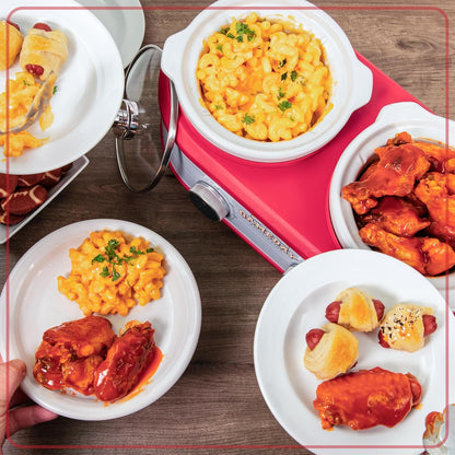 Game Day 2.5-Quart 2-Section Slow Cooker with Lid and Ladle, Keg-Like Design, Cooks Chicken Wings, Meatballs, Chilli, Cheese, Soup, Stews, and More3