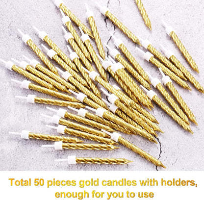 50 Pcs Gold Spiral Birthday Candles, Metallic Cake3