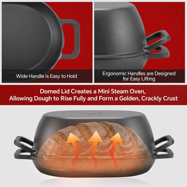 12"X8" Oval Cast Iron Dutch Oven for Bread Baking，Pre-Seasoned Combo Cooker with Lid, Perfect for Sourdough, Artisan Loaves & Family Meals,5 Qt4
