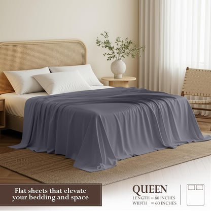Queen Size Flat Sheet Only, Ultra Soft & Breathable Hotel Sheets, Grey2