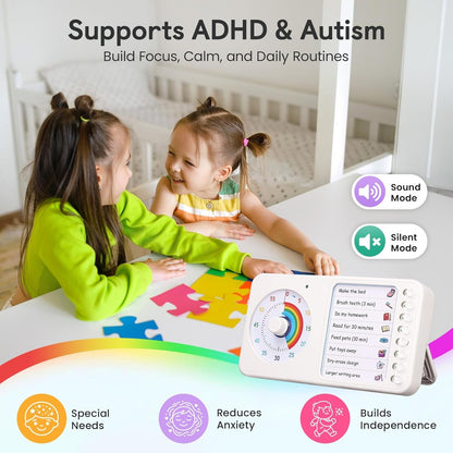 2-In-1 Visual Timer ADHD with Task Board, To-Do List, Checklist | Dry Erase Chore Chart and Visual Schedule for Kids ADHD, Rainbow Countdown Timer for Classroom, Home, Homeschool (White)5