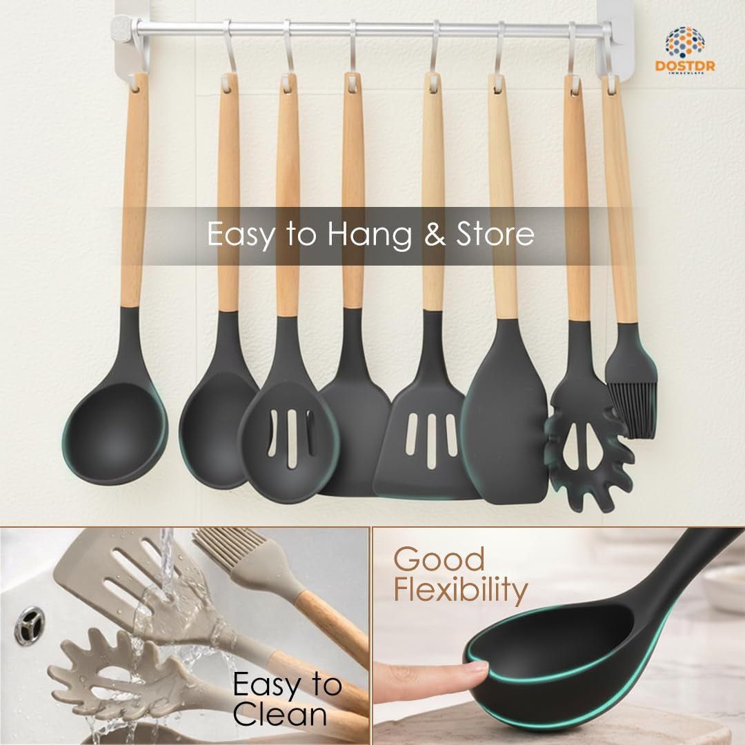 12-piece-silicone-kitchen-cooking-spoon-set-wooden-handle-holder-small