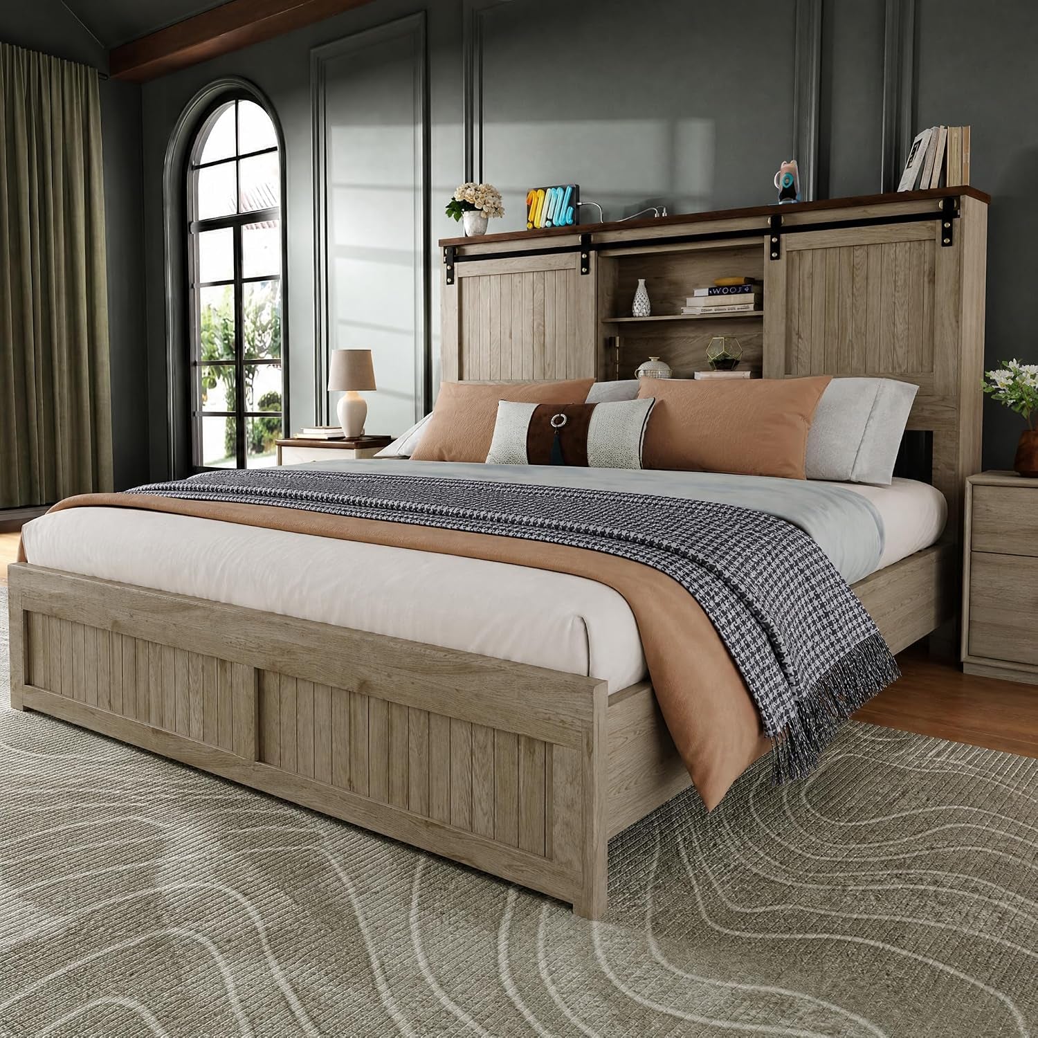 queen-size-bed-frame-with-storage-headboard-reading-lights-oak