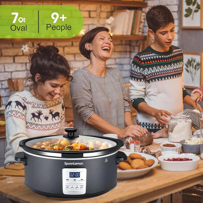 7QT 280W Electric Slow Cooker, Digital 20H Timer & 3-Level Heat Settings, Oval Ceramic Inner Pot, Black, for Family Dinners2