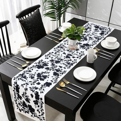Black Rose Floral Table Runner, Black and White Table Runners, 13X72 Inch6