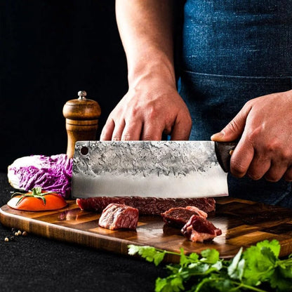 Meat Cleaver, 7 Inch Meat Cleaver Kitchen Knife Forged Stainless Steel Butcher Knife Wooden Handle Fish Cutter Cooking Knife Kitchen Tools7