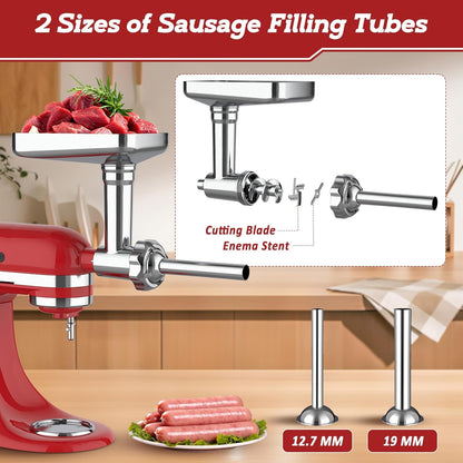 Meat Grinder Pasta Maker Attachment for Kitchenaid Stand Mixers,Set for Kitchenaid Mixer Attachments Includes Metal Food Grinder with Sausage Stuffer Tubes,3 in 1 Pasta Attachment,Dough Cutter7