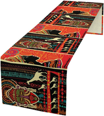 Boho African Table Runner, Bohemian Masks Giraffe African Ethnic Theme Kitchen Dinning Table Runner for Indoor Outdoor Home Wedding Party Holiday Decor, 13X90 Inch1