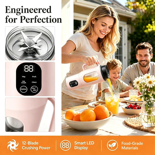 580Ml Portable Personal Smoothie Blender with 12 Serrated Blades, USB-C Rechargeable IPX6 Waterproof Small Mini Blender, Fruit Mixer with Self-Cleaning, for Kitchen, Gym, Office, Camping Travel7