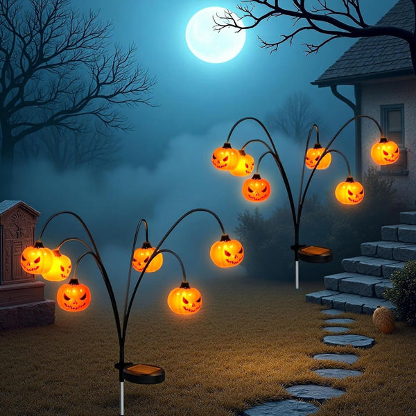 Halloween Solar Lights Outdoor, 2 Pack Waterproof Pumpkin Stake Lights1