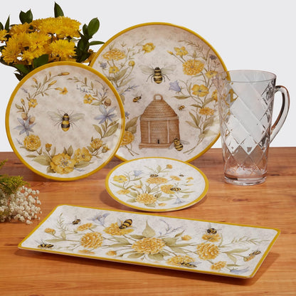 Bee Sweet 12-Piece Melamine Dinnerware Set, Service for 4, Bee & Floral Plates and Bowls, Durable Shatterproof Outdoor Tableware for Spring & Summer Entertaining6