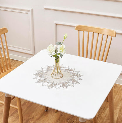 Natural Linen Doily 15" round Beige Lace Small Coffee Table Topper5