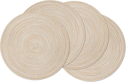 round Braided Placemats Set of 4 Washable Place Mats for Dining Tables 15 Inch Non Slip Kitchen Table Mats (Beige, 4)1