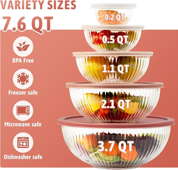 Glass Mixing Bowls with Lids Sets, 5 PCS Serving Bowls for Party or Kitchen2