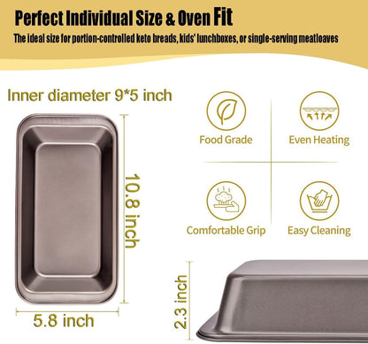 2 PCS Nonstick Loaf Pan Set, 9 X 5 Inch Carbon Steel Rectangle Bakeware with 100 Unbleached Parchment Liners for Baking Toast, Cakes, Banana Breads, Gray2
