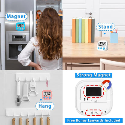 Digital Kitchen Timers, Classroom Timers for Kids Teachers, 6 Color | Back to School Supplies Bulk, Classroom Must Haves, Min/Sec Count Up/Down, Magnetic Back, Loud Alarm, Lanyards Included4