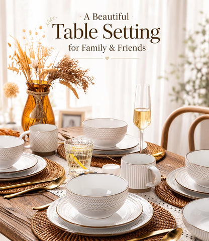 Stoneware Dinnerware Set for 4, 12 Piece Farmhouse Dishes Set8