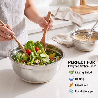 7QT 30PCS Mixing Bowls with Lids Set, 7QT to 1QT Stainless Steel Nesting Bowls with Graters, Non-Slip Silicone Bottom, Large Khaki Bowls & 21 Measuring Cups and Spoons Set Kitchen Appliances8