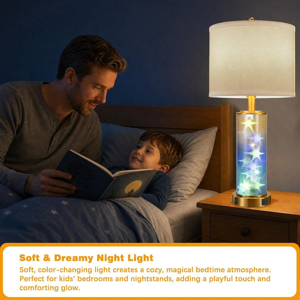 26" Modern Bedside Table Lamps with Color-Changing Night Light Set of 27