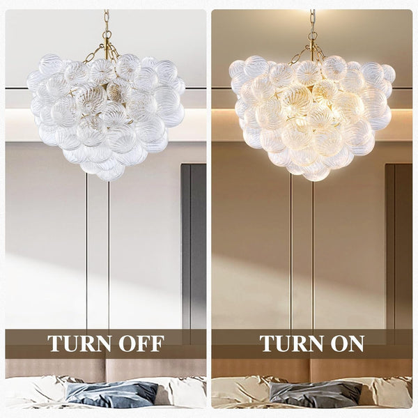 Swirled Bubble Glass Chandelier, Gold and Clear, Dia 20"3