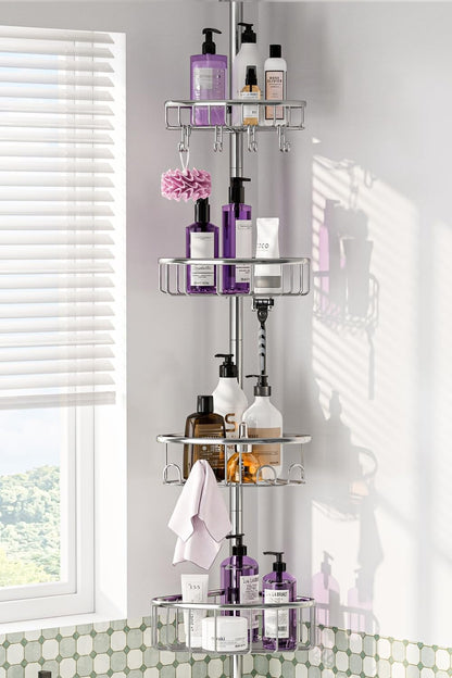 Corner Shower Caddy Tension Pole 4-Tier 47-121 Adjustable Stainless Steel1