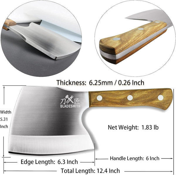 Meat Cleaver Butcher Axe Bone Chopper Heavy Duty - 6.3'' Bone Cutting Knife Bone Breaker, Stainless Steel Thicken Blade & Pear Wood Handle, Slaughterhouse Looks Manly,2025 Gifts6