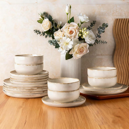 Stoneware Dinnerware Sets for 4,12Pcs Ceramic Plates and Bowls Sets8
