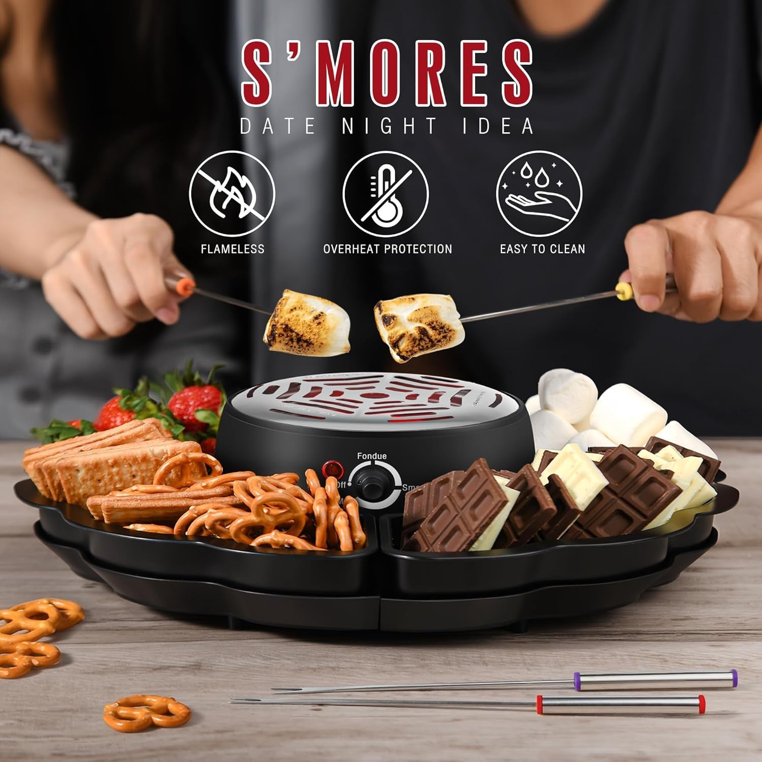 2-in-1-electric-s-mores-maker-fondue-pot-tabletop-indoor-smores-kit-with-4-roasting-forks-4-detachable-trays-1-flameless-temperature-controlled-heater-movie-night-supplies-housewarming-gifts
