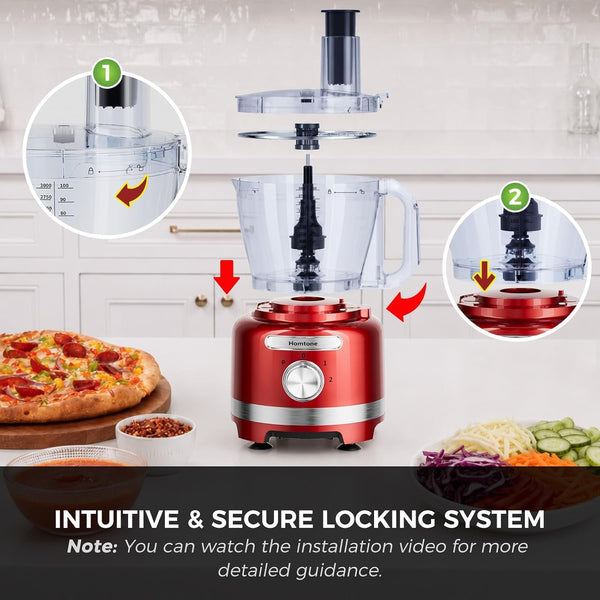 16 Cup Food Processor, Large 9-In-1 for Dough, Salad, Chopper, Red | Large Family/Week Meal Prep, Veggie Chopper, Meat Mince, Cheese Grater, Slice, Shred, Egg White Whipping, Dishwasher Safe7