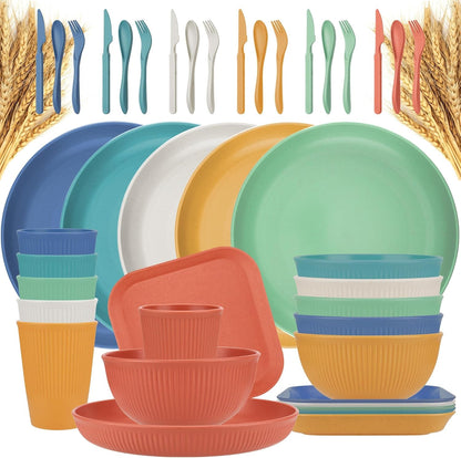 42-Piece Plates and Bowls Sets Wheat Straw Dinnerware Sets Service for 6, Unbreakable Dishwasher Microwave Safe Dishes Set Cups Sets Dinner Plates and Bowls Set for Kitchen1