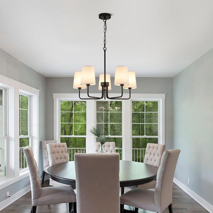 Farmhouse Chandelier, Matte Black with White Fabric Shade, Farmhouse Linear Island Lighting Fixture for Kitchen, Dining Room (5-Light Matte Black with Fabric Shades)8