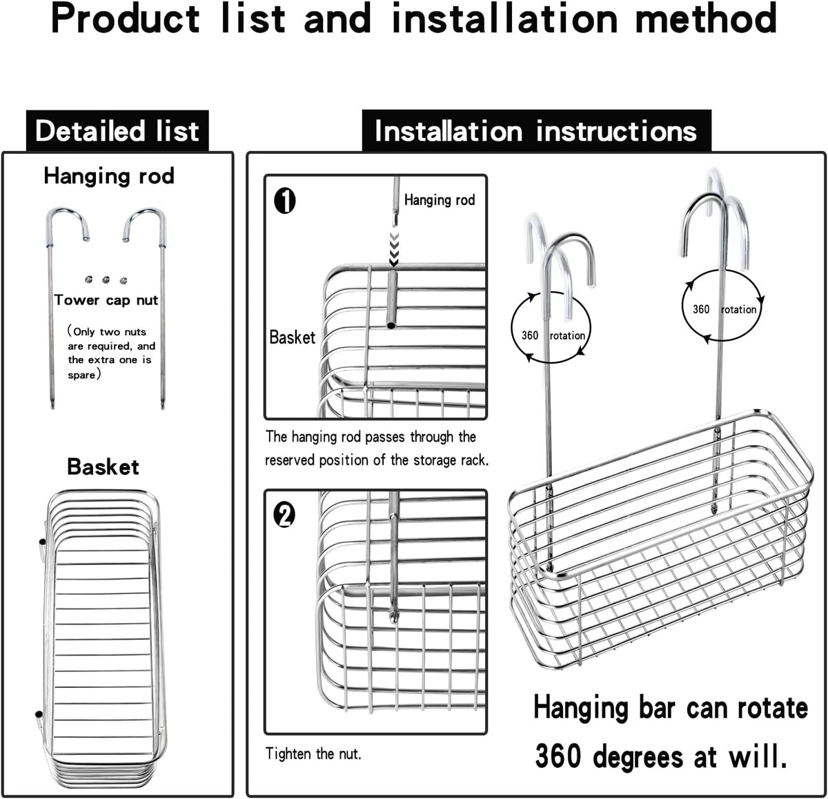 hanging-shower-rack-bathroom-storage-rack-shampoo-bracket-the-back-hook-can-be-rotated-and-can-be-hung-on-the-faucet-or-claw-foot-bathtubcross-bar-304-stainless-steel-rust-proof-and-durable