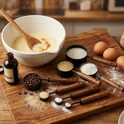 Measuring Cups and Spoons Set, 8PCS Stainless Steel Metal Measuring Cups, Walnut Wood Handle, Black Plated, for Dry and Liquid Ingredients6