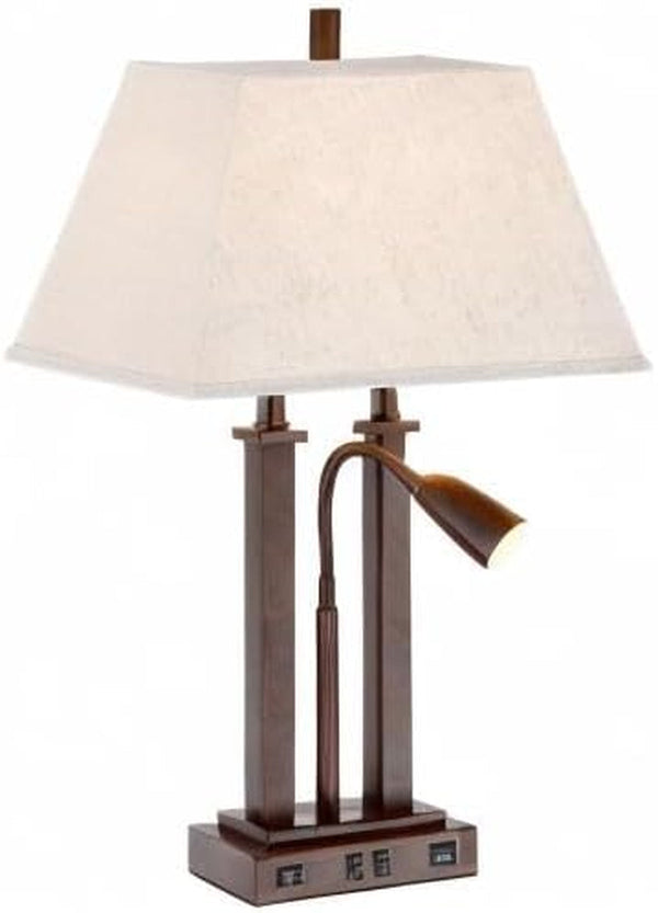 Deacon 26" Tall Desk Lamp Gooseneck USB and Outlet Bronze Brown LED Modern10