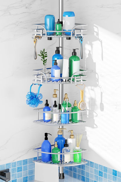 Corner Shower Caddy Tension Pole, Space-Saving Bathtub Shelves1