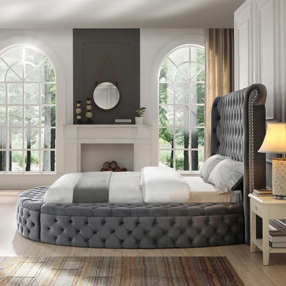 Elizabeth 107 X 101 Velvet round Storage King Bed in Gray8