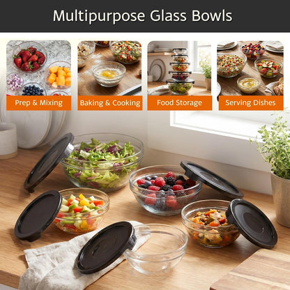 Glass Mixing Bowls with Lids Set - 10-Piece-Set with Multiple Bowl Sizes for Kitchen Storage, Meal Prep, Mixing, and Serving (Black)2