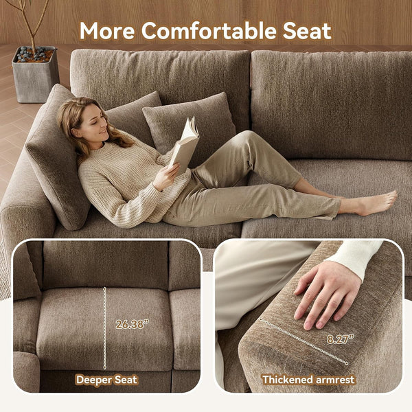 110” Cloud Sectional Couches for Living Room, Modular Sectional Sofa with Deep Seat, Convertible L-Shape Couch with Storage Ottoman for Bedroom Apartment, Chenille (Brown)7