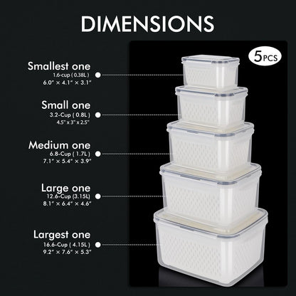 5-Pack Large Fruit Storage Container for Fridge Leak Proof with Removable Colander, BPA Free Dishwasher & Microwave Safe Largest 4.15L2