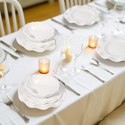 Perlette Melamine Dinnerware Sets,Service for 4, Cream Plates and Bowls Set with Beaded Edge, BPA Free Dishwasher Safe, Heavy Duty Unbreakable Dinnerware for Wedding Party Camping Outdoor7