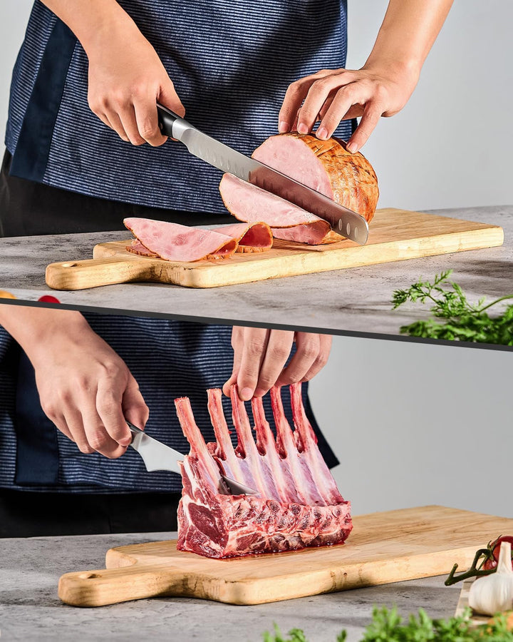 2Pc Kitchen Knife Set - Japanese Steel Boning & Slicing Knife Set | 56-58 Hrc German 1.4116 Steel Full Tang Blades, Pakkawood Handles, Meat Fruit Vegetable Prep Carving Set with Sheaths+2